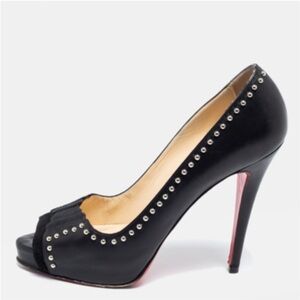 Christian Louboutin- Black Leather Peep Toe Studded Heels